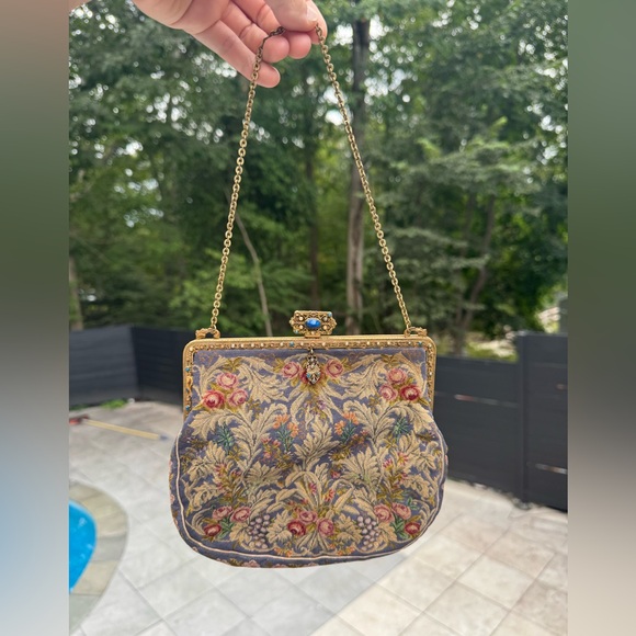 Victorian Floral Tapestry Clutch with Gold Chain - Picture 1 of 15